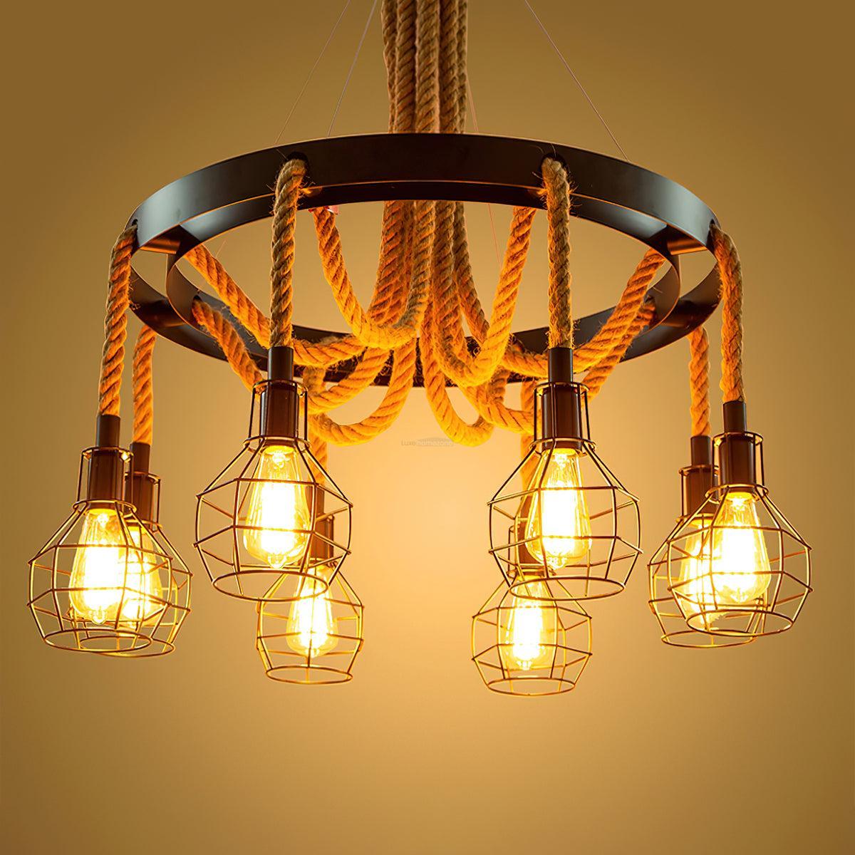 Hemp Rope Industrial Starfall Chandelier with 4/6/8 heads-Sylvia Space