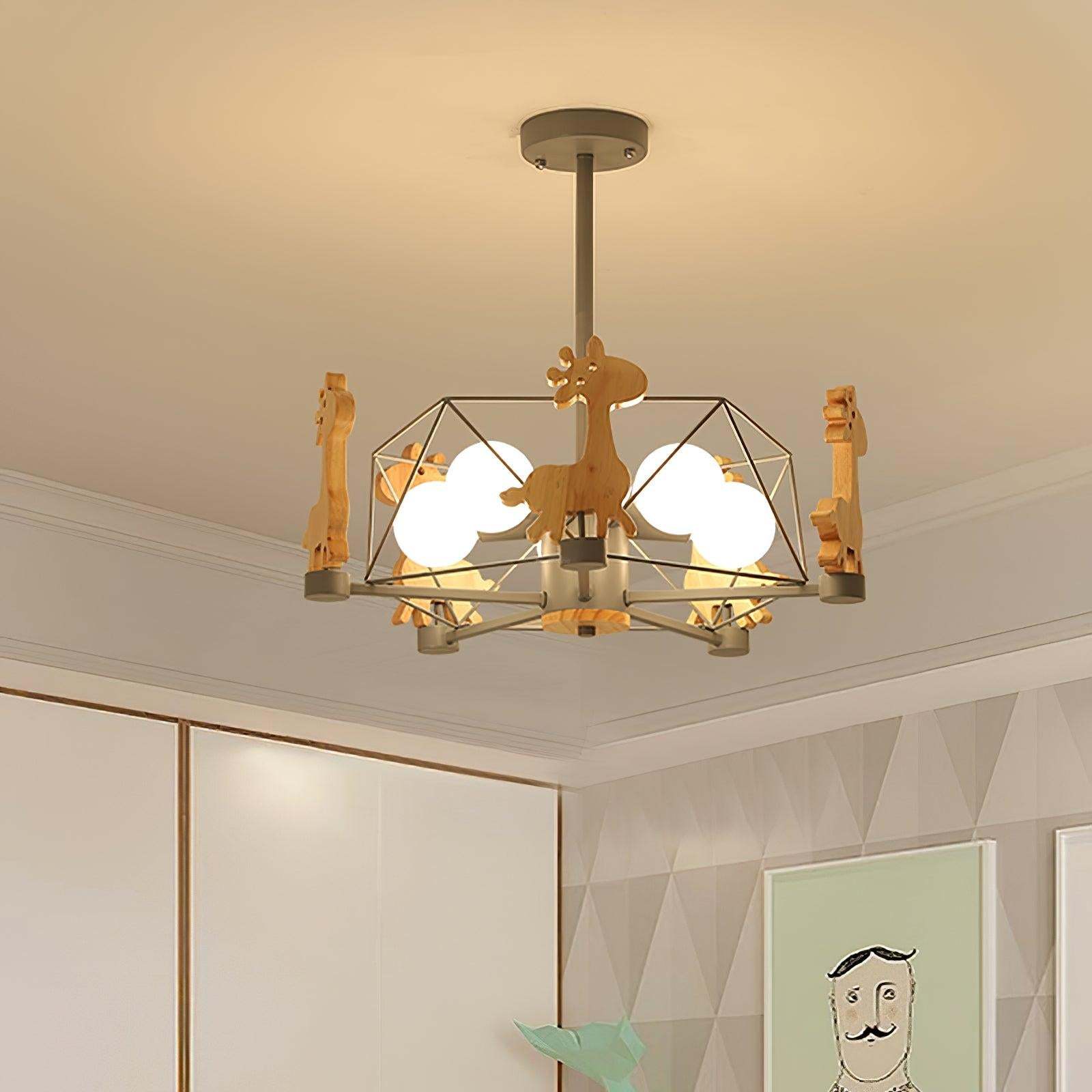 Lovely Deer Wooden Chandelier ∅ 20.8″-Sylvia Space
