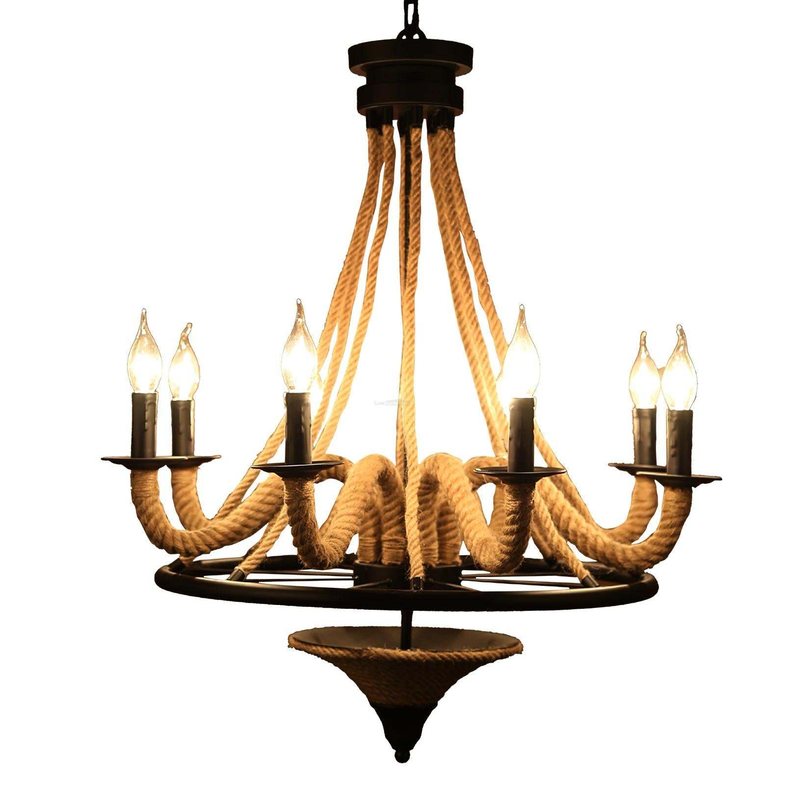 Hemp Rope Industrial Large Wheel Chandelier with 6/8 heads-Sylvia Space