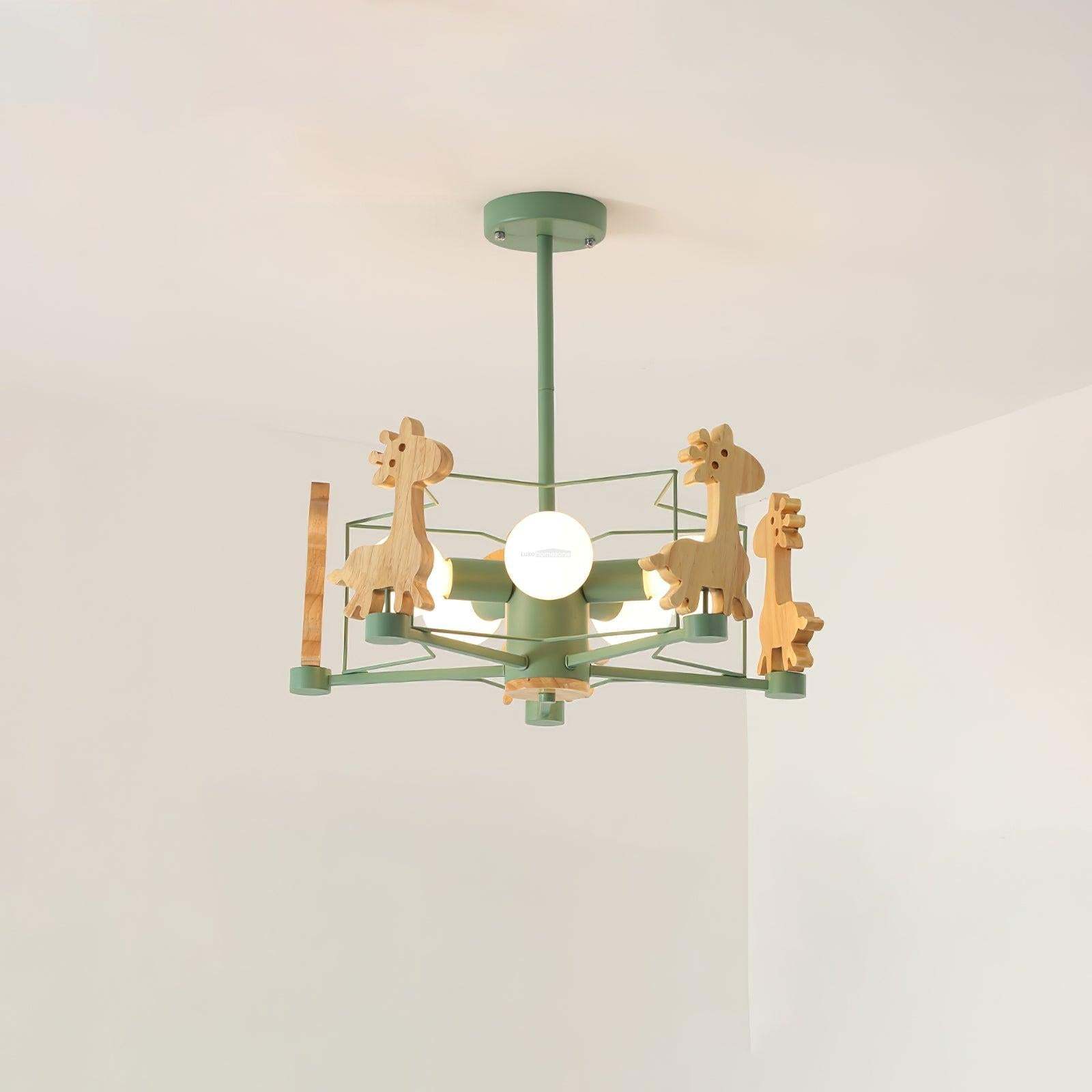 Lovely Deer Wooden Chandelier ∅ 20.8″-Sylvia Space