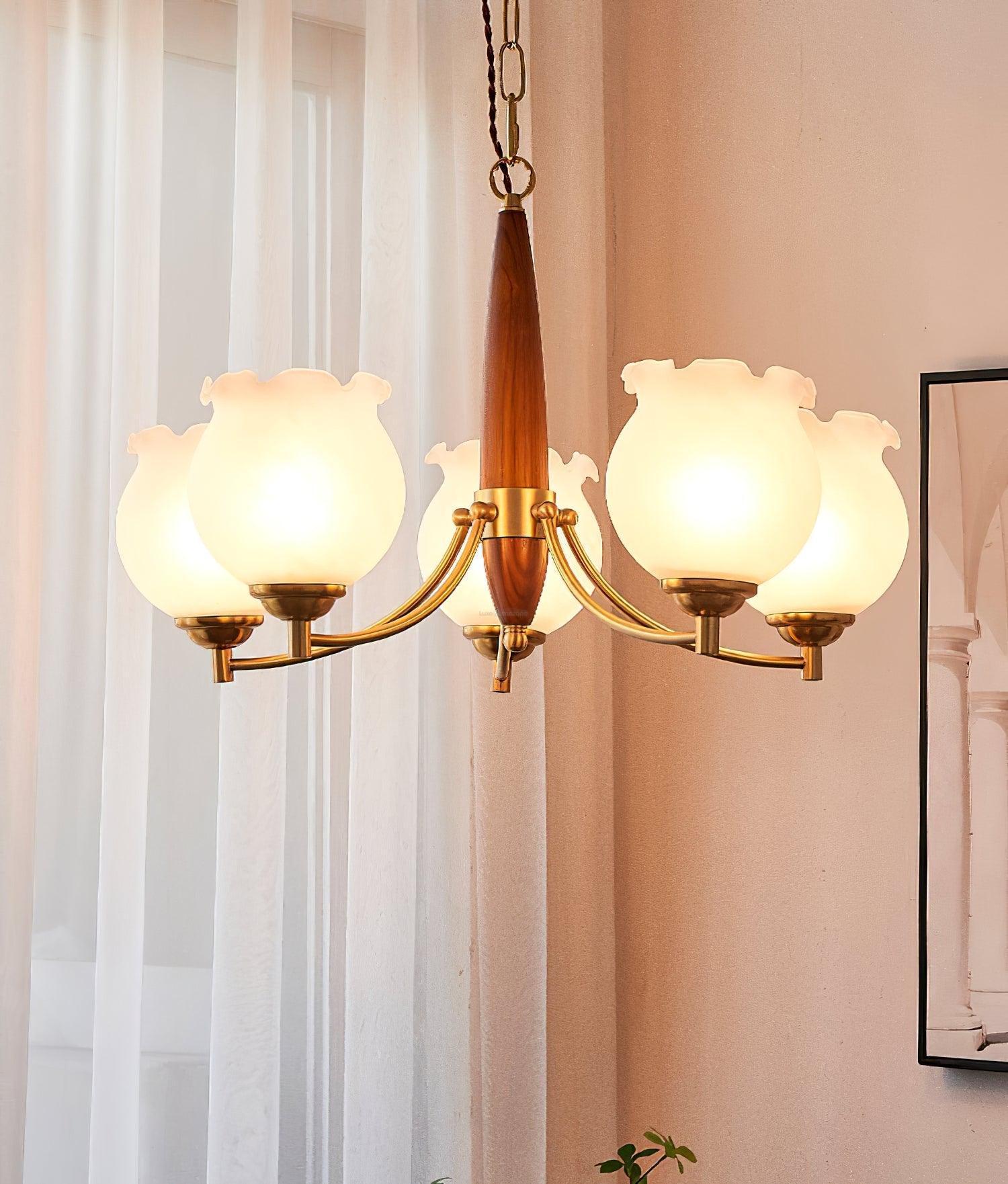 Tulips Glass Wood Chandelier with 3/5 heads-Sylvia Space