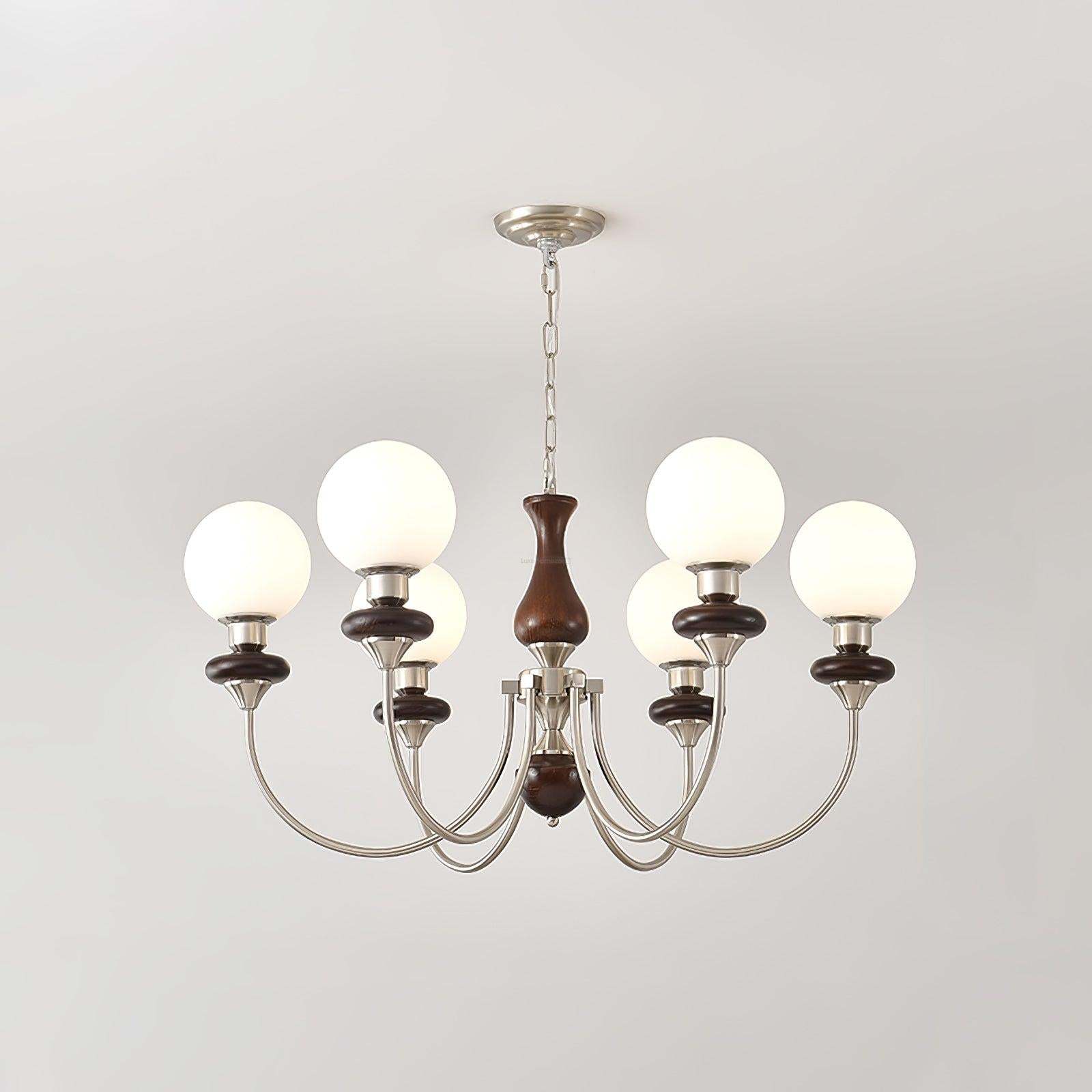 Walnut Brass Chandelier with 3/6/8 lamps-Sylvia Space