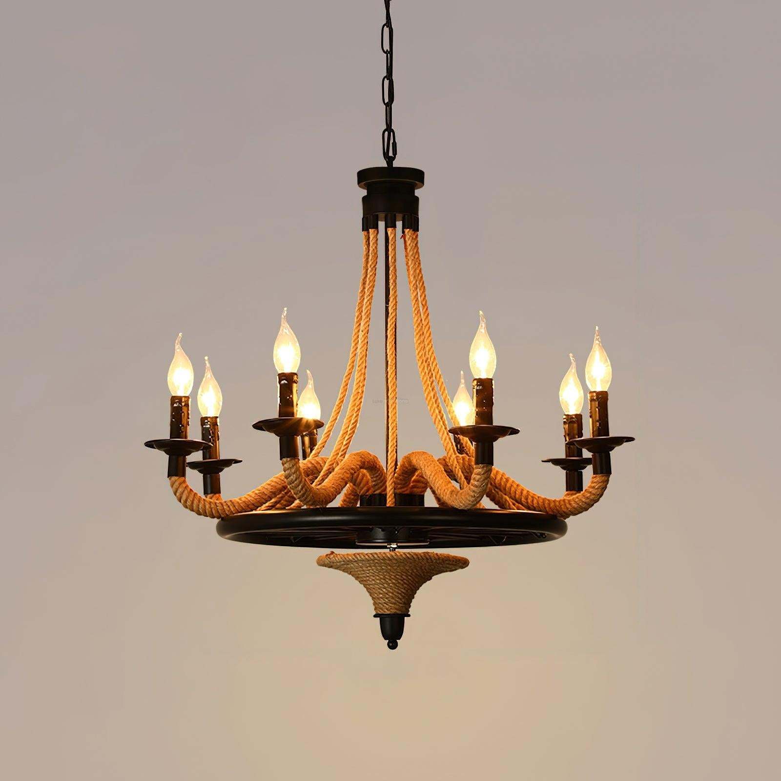 Hemp Rope Industrial Large Wheel Chandelier with 6/8 heads-Sylvia Space