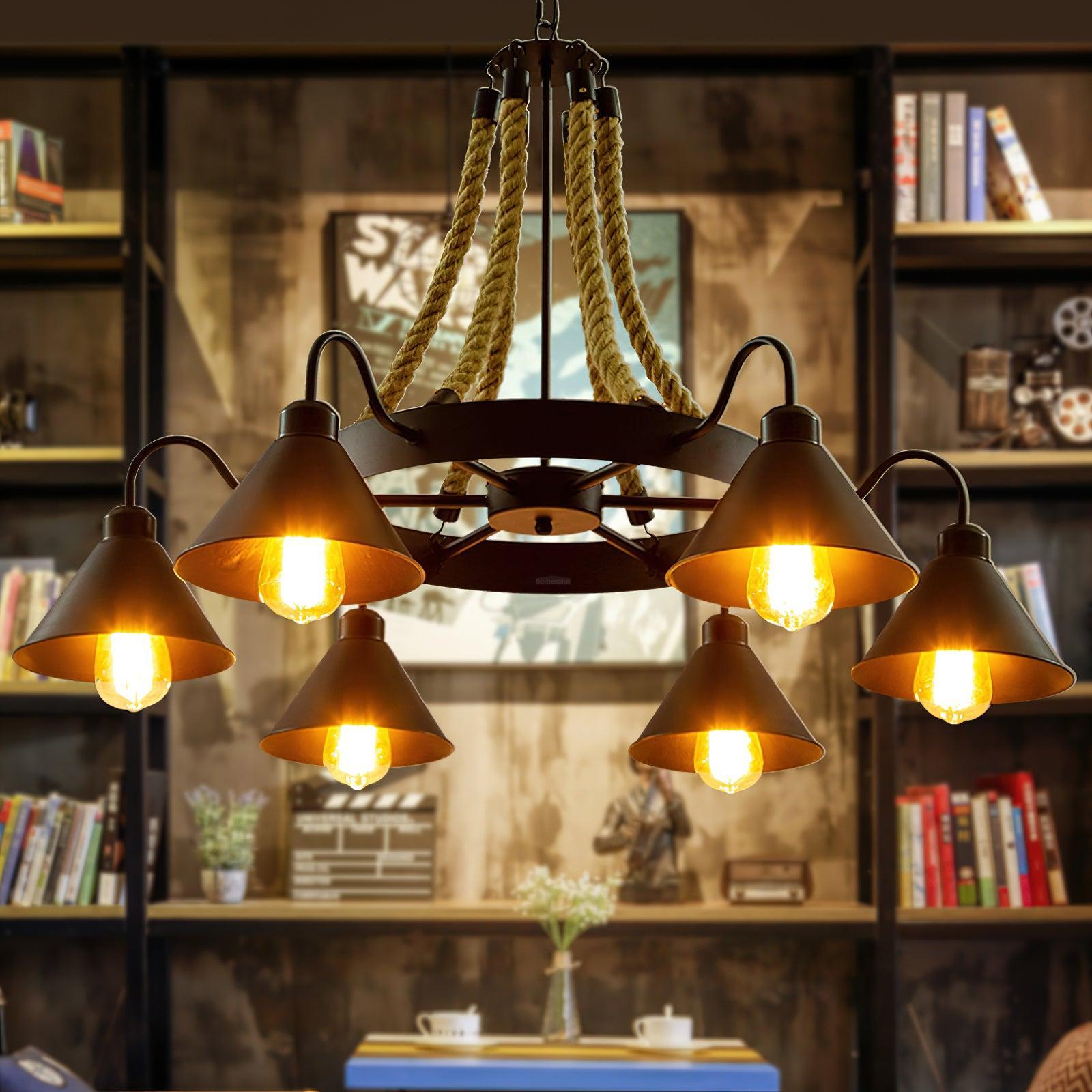 Hemp Rope Industrial Horn Chandelier with 6/8/12/16 heads-Sylvia Space