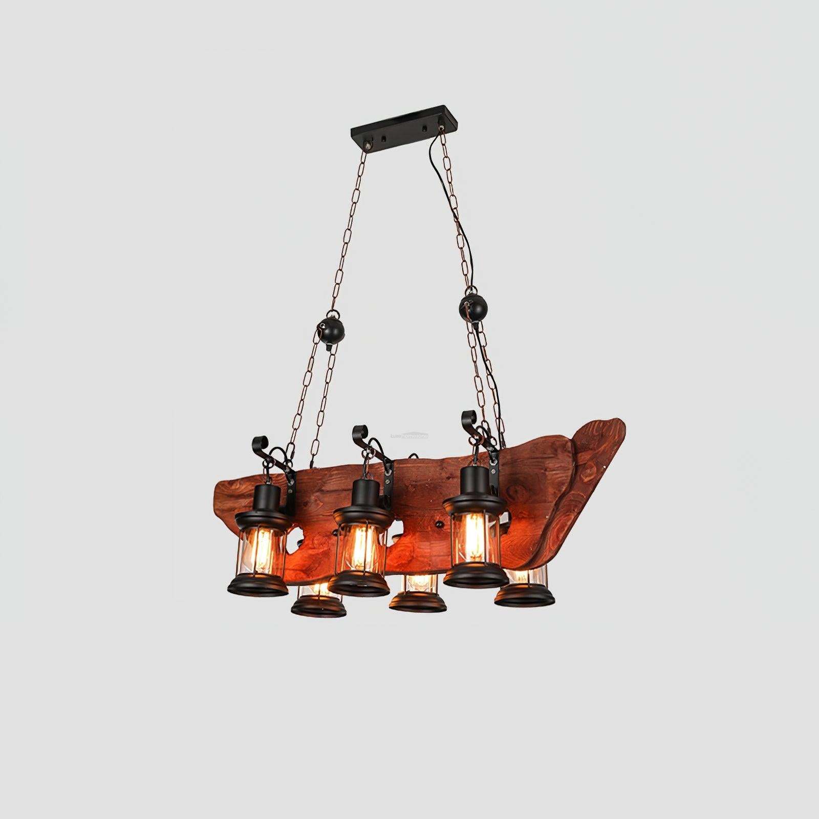 Nautical Industrial Style Wooden Chandelier with 1/3/6/8 heads-Sylvia Space