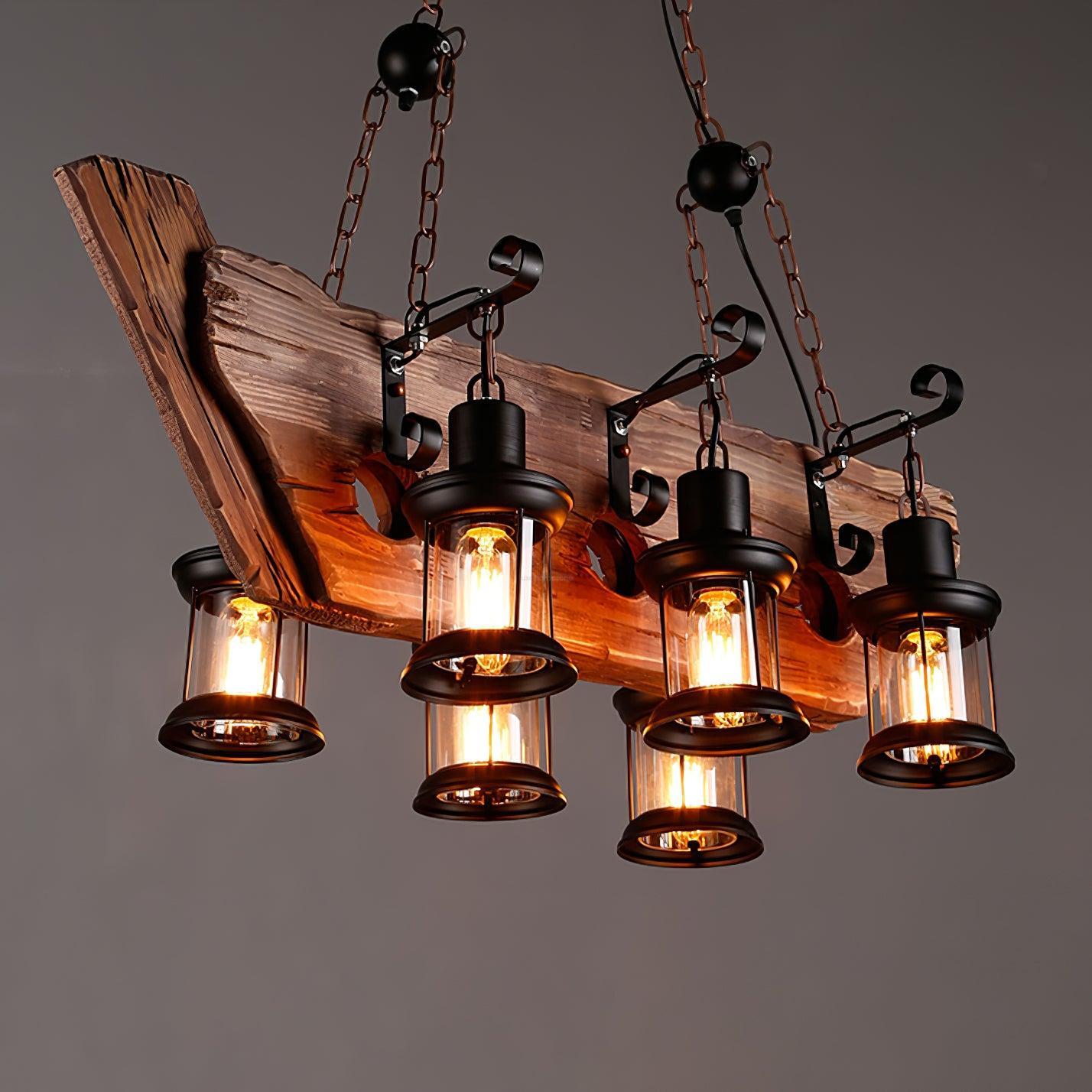 Nautical Industrial Style Wooden Chandelier with 1/3/6/8 heads-Sylvia Space