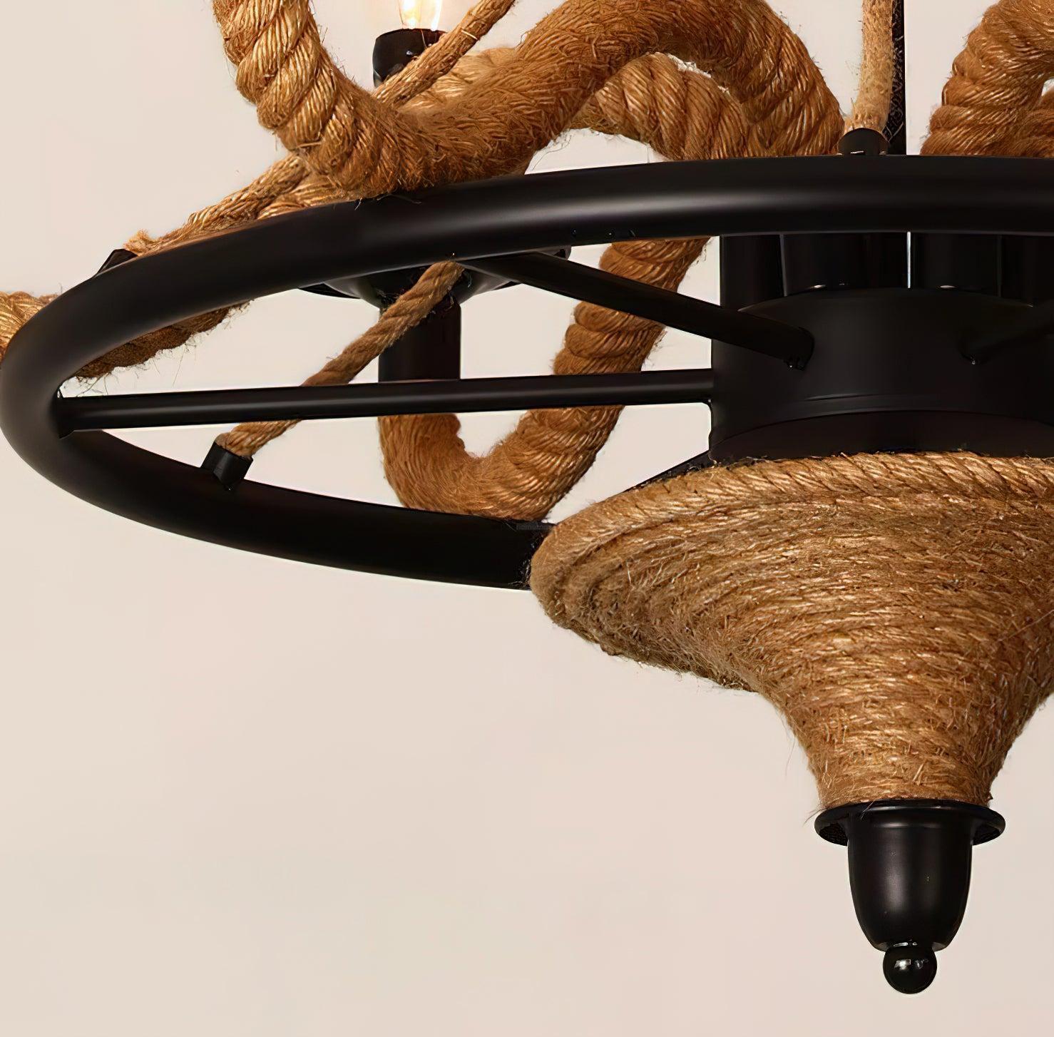 Hemp Rope Industrial Large Wheel Chandelier with 6/8 heads-Sylvia Space