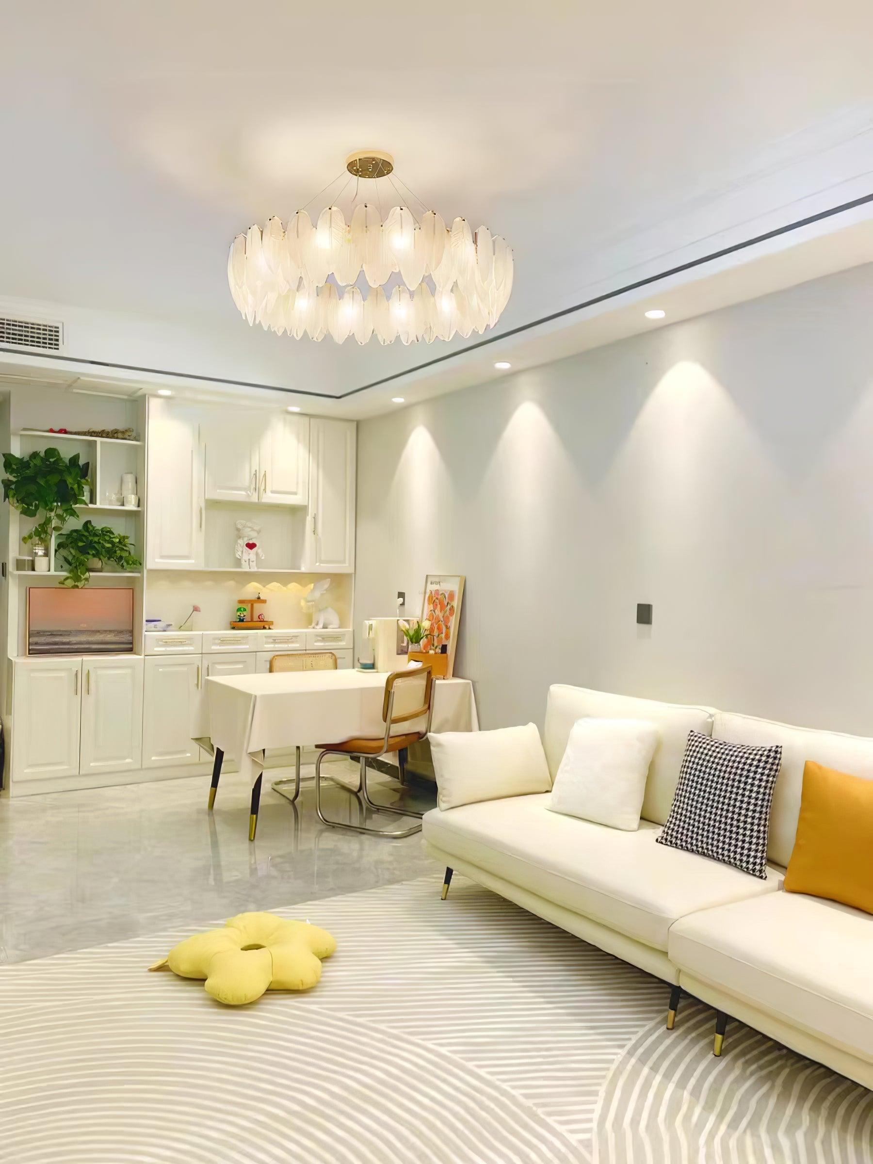 Glass Feather Style Chandelier-Sylvia Space