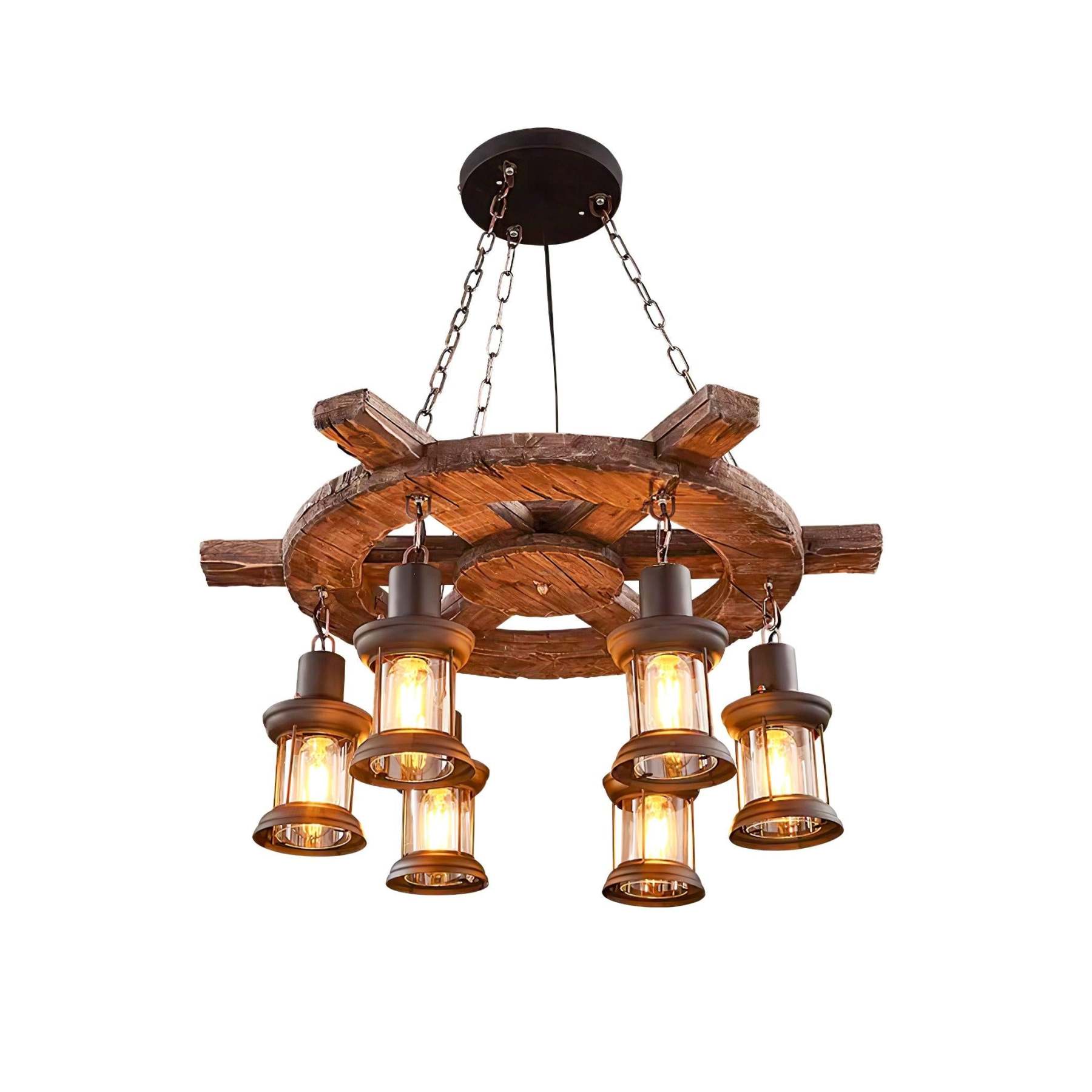 Nautical Industrial Style Wooden Chandelier with 1/3/6/8 heads-Sylvia Space