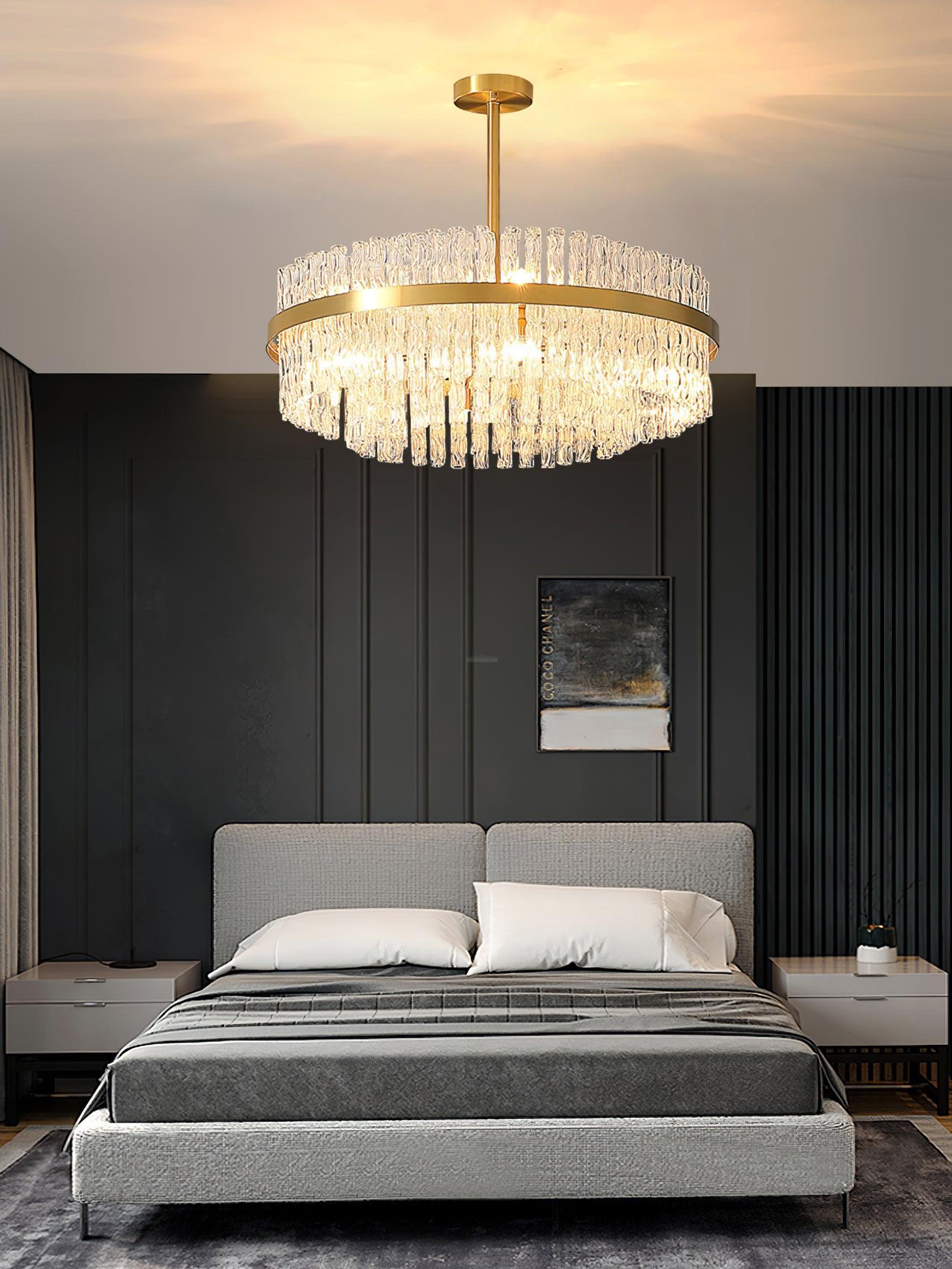 Gold & Clear Rod Round/Long canopy Chandelier-Sylvia Space