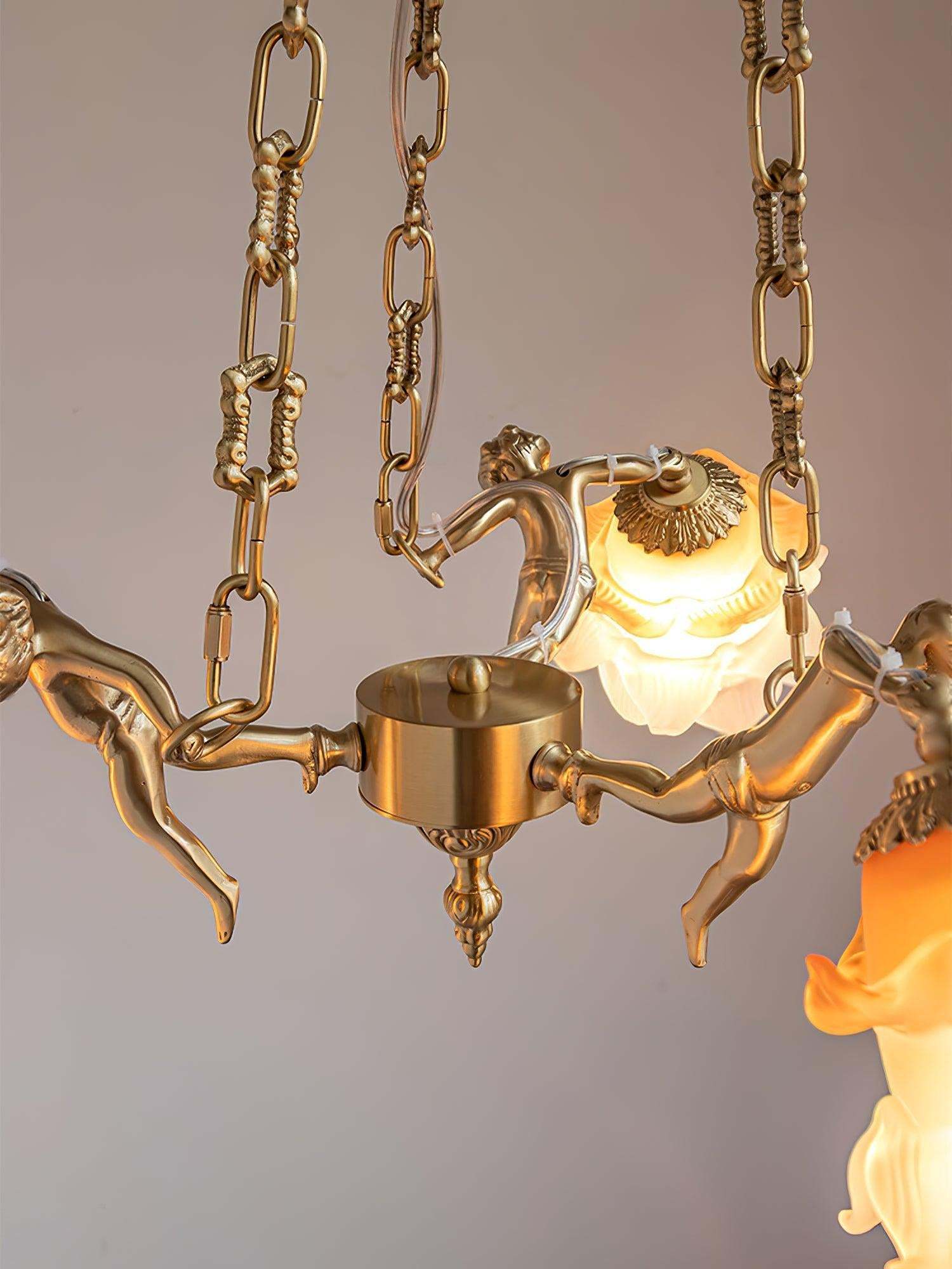 Putti Statuettes Brass Chandelier-Sylvia Space