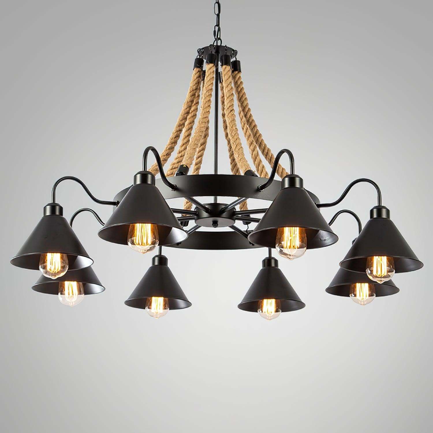 Hemp Rope Industrial Horn Chandelier with 6/8/12/16 heads-Sylvia Space