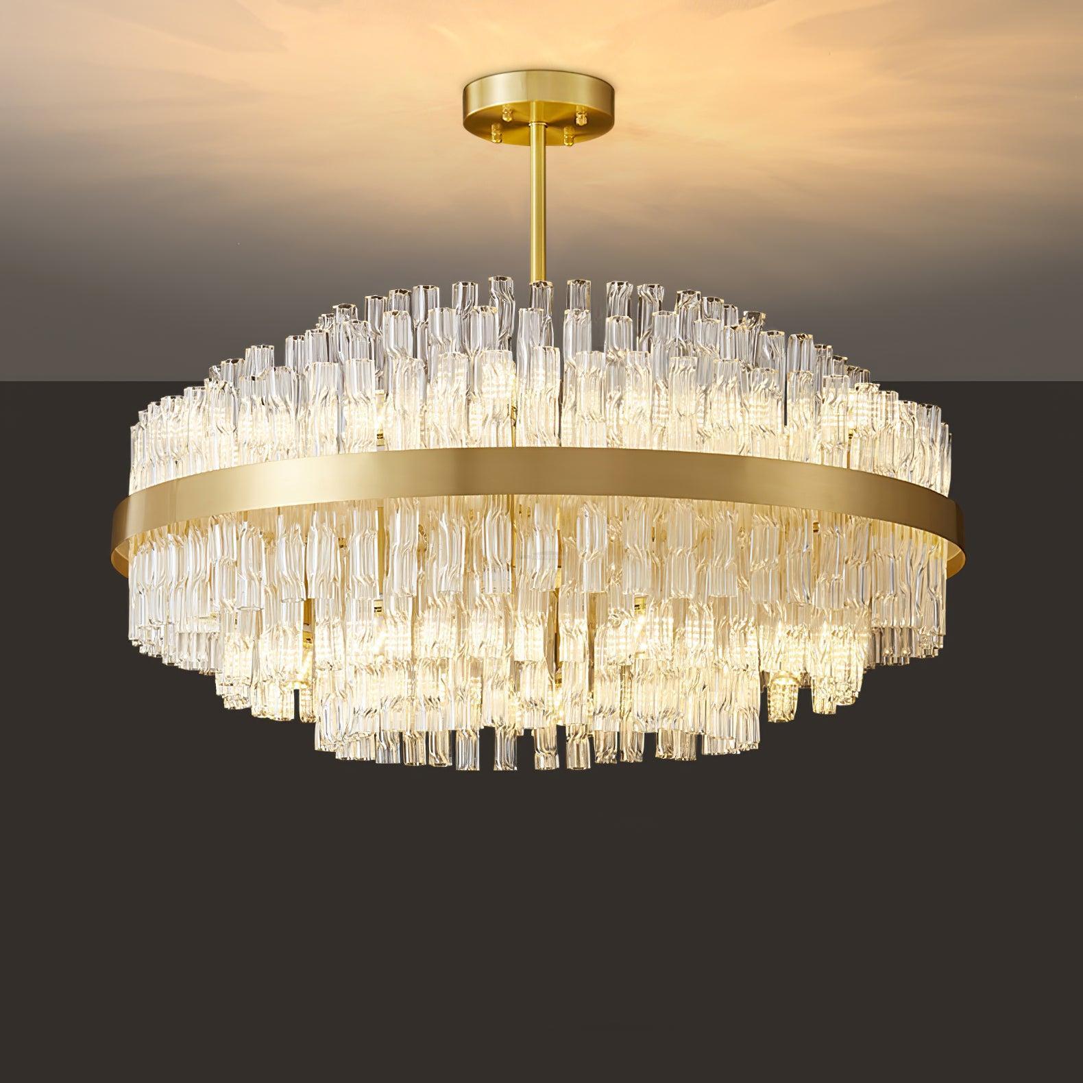 Gold & Clear Rod Round/Long canopy Chandelier-Sylvia Space