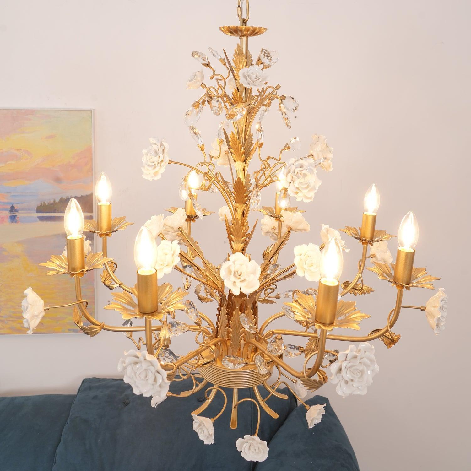 White Rose Crystal Chandelier with 6/8 heads-Sylvia Space