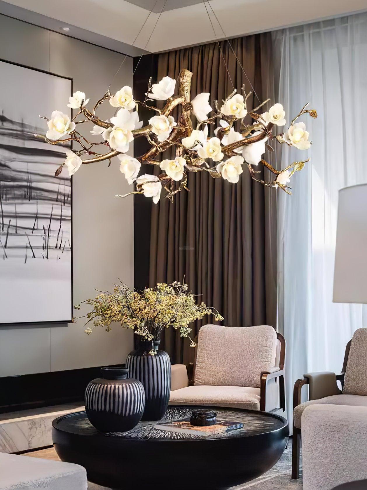 Flower Bloom Branch Type Brass Chandelier-Sylvia Space