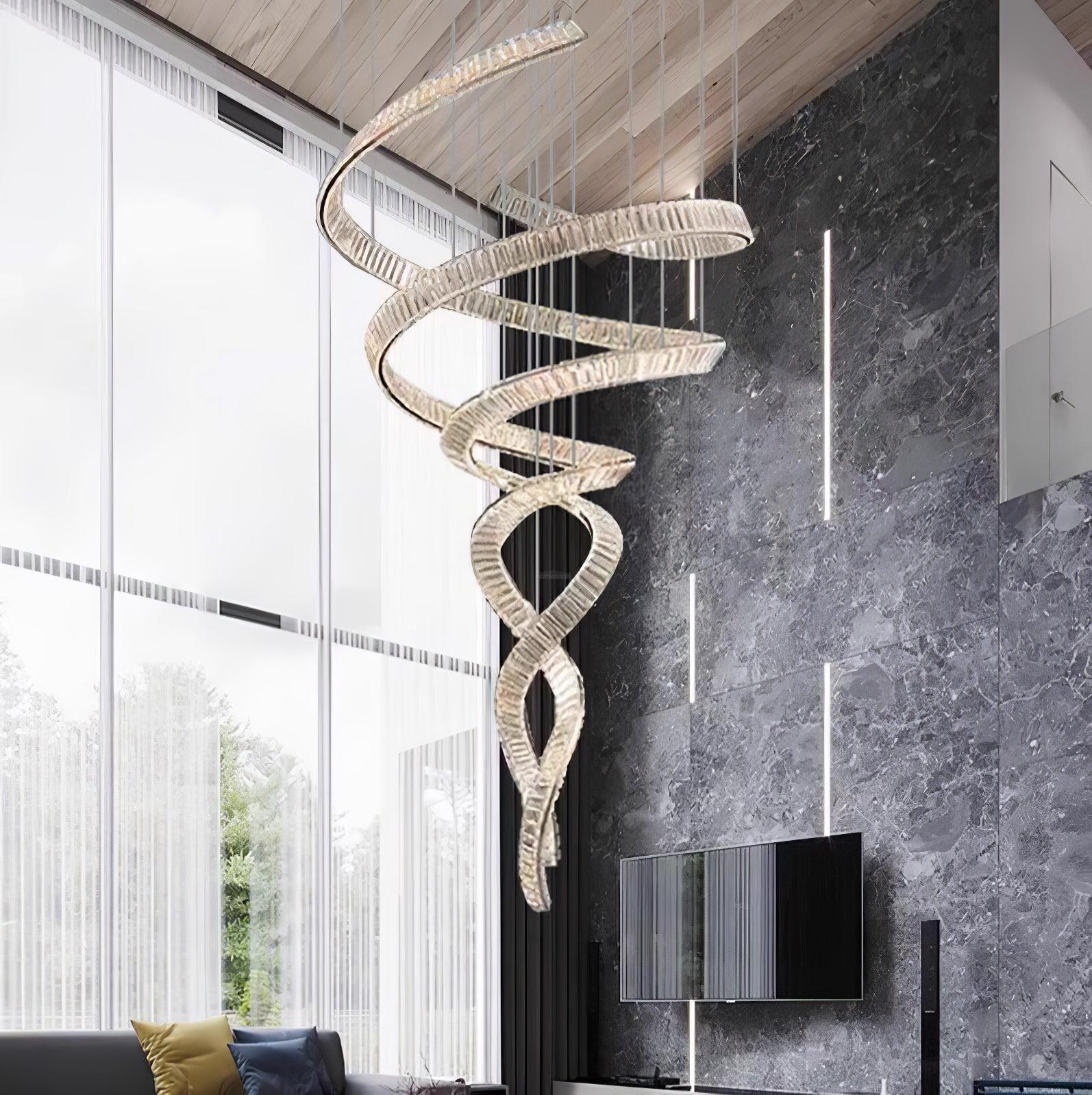 Long Spiral Crystal Chandelier ∅ 31.5″-Sylvia Space