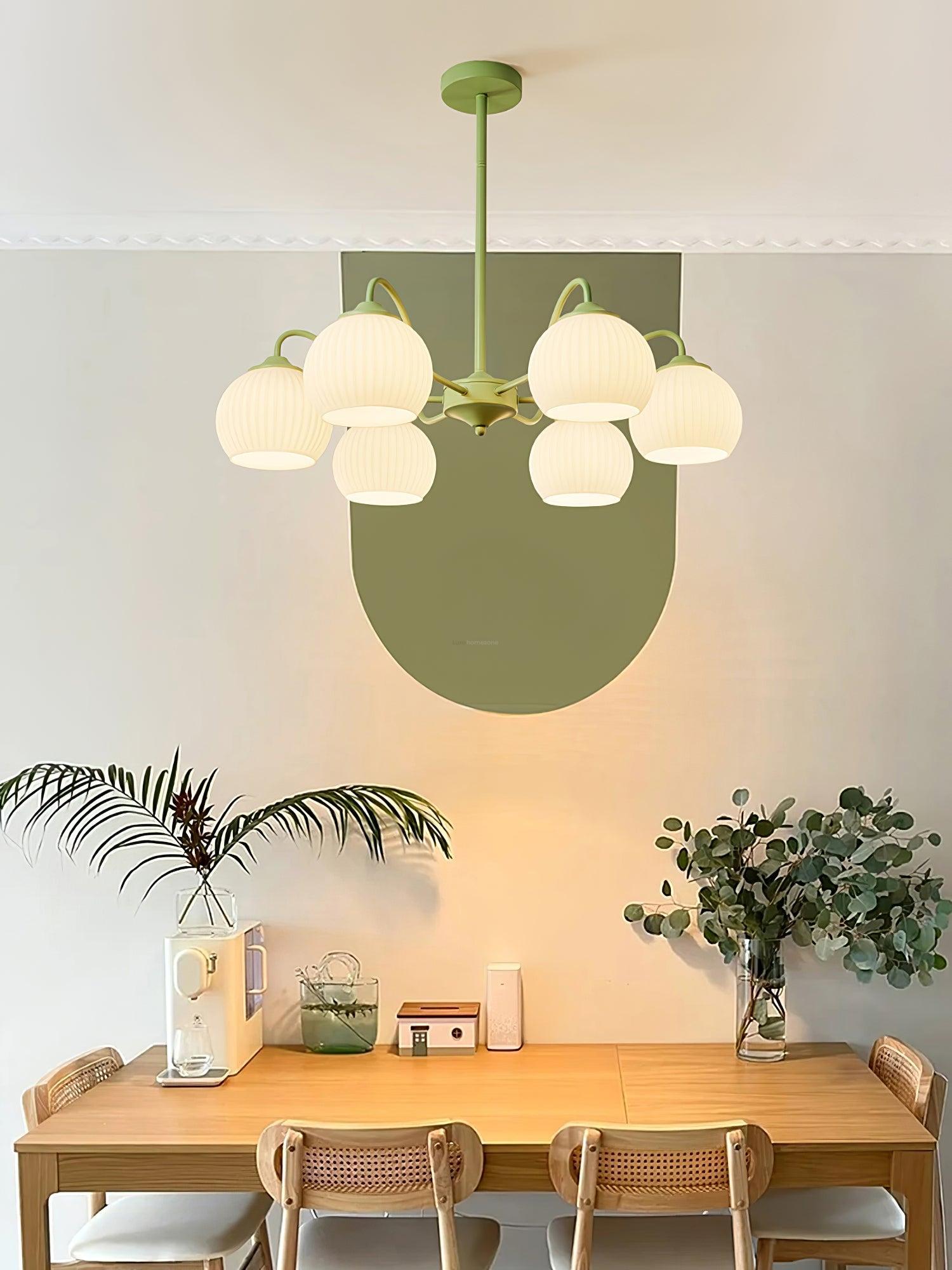 Ribbed Glass Matcha Chandelier with 6/8 heads-Sylvia Space
