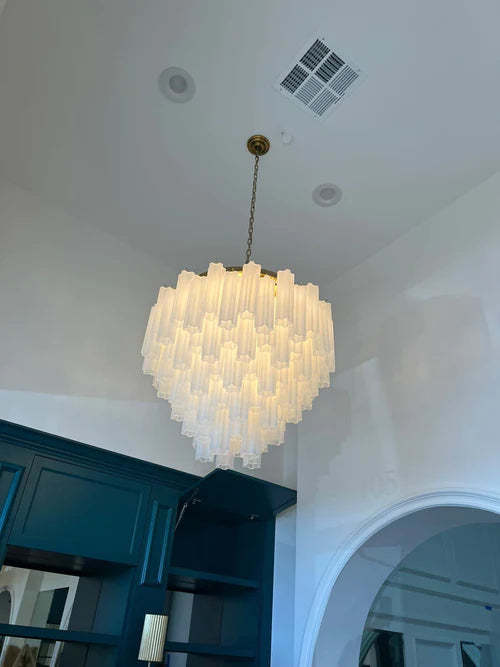 Recessed translucent tubular glass chandelier-Sylvia Space