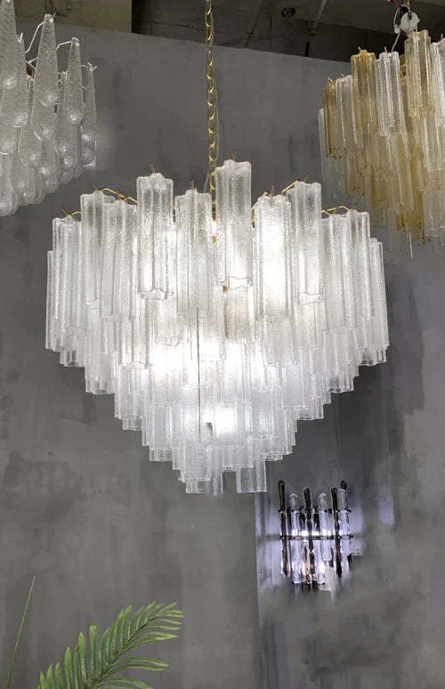 Recessed translucent tubular glass chandelier-Sylvia Space