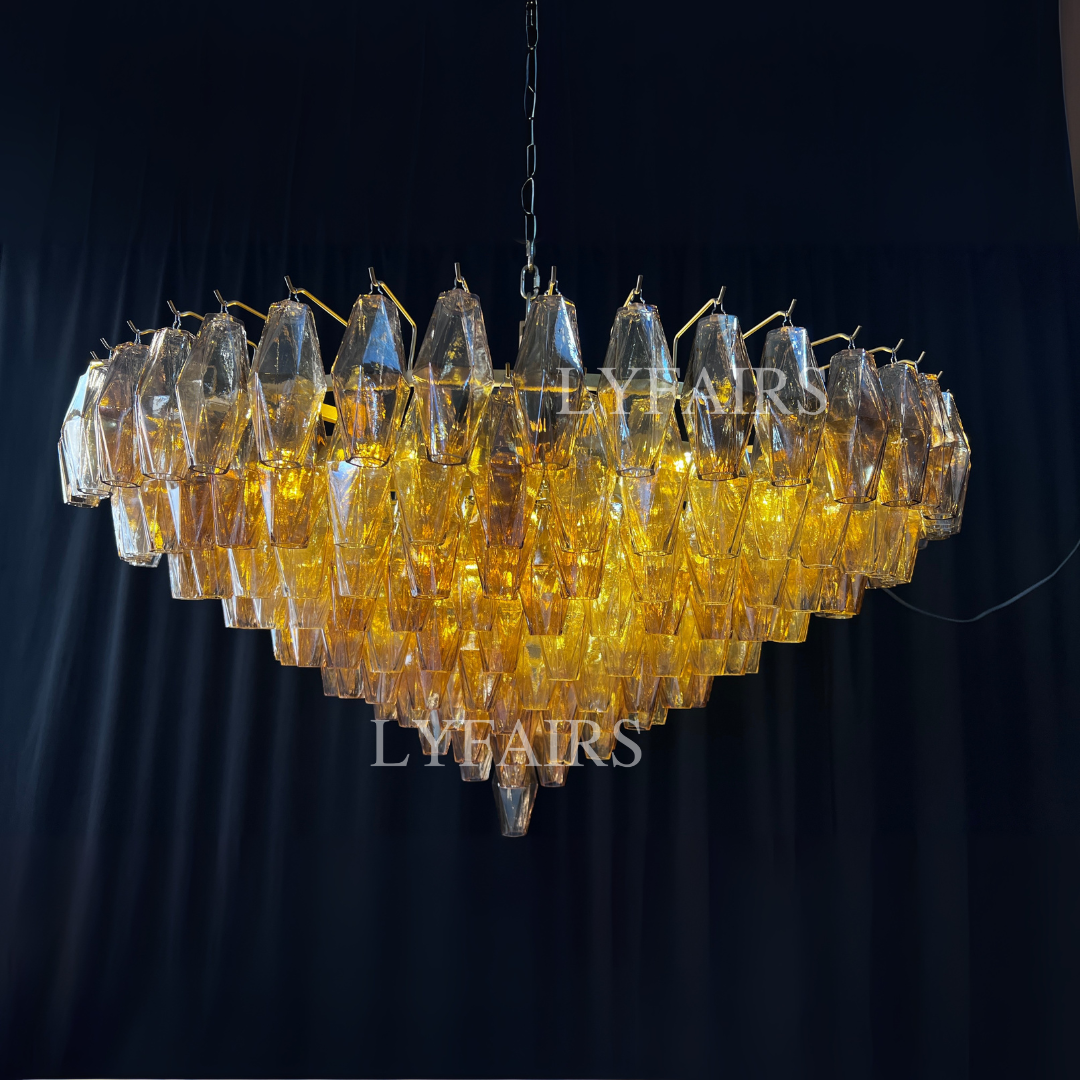 Modern Round/Rectangular/Funnel Smoke Glass Chandelier for Low-ceiling