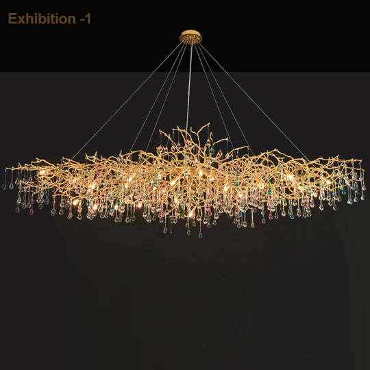 Lydia Crystal Raindrop Aluminum Branch Chandelier for Living room-Sylvia Space