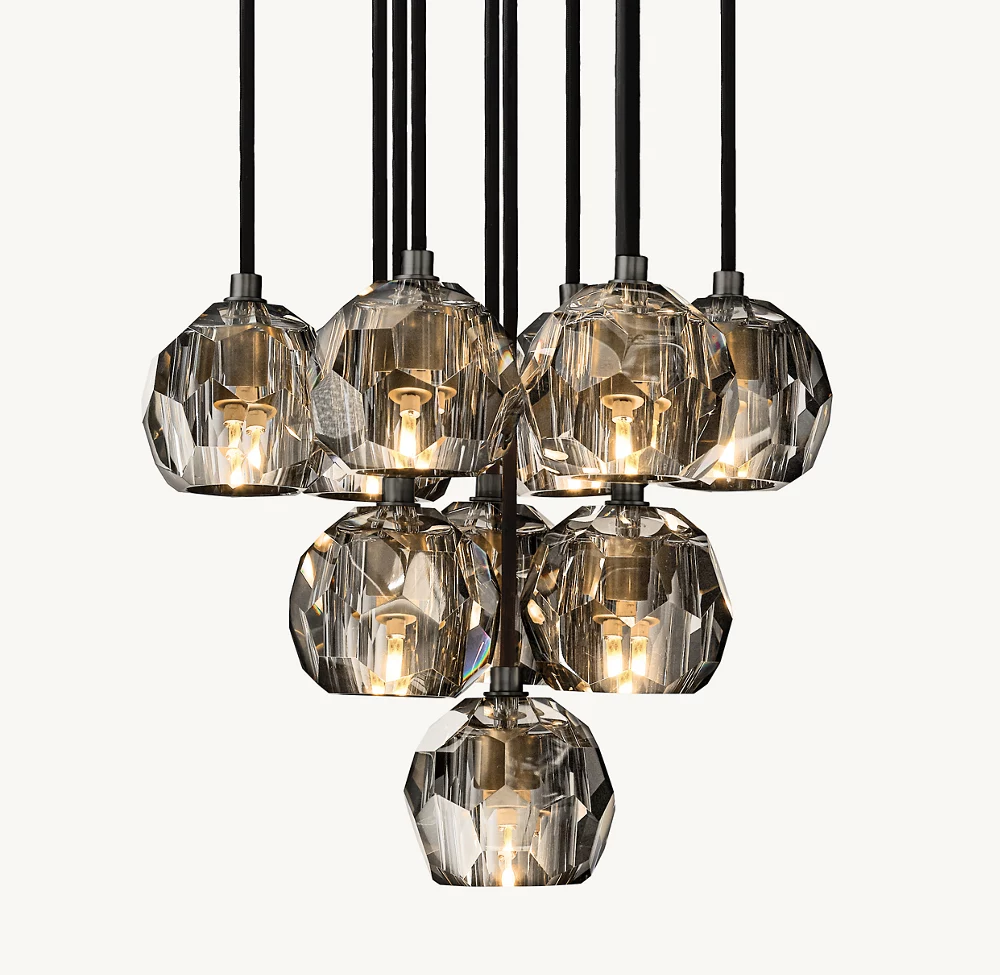 Bouble De  Crystal Round Cluster Chandelier 14"
