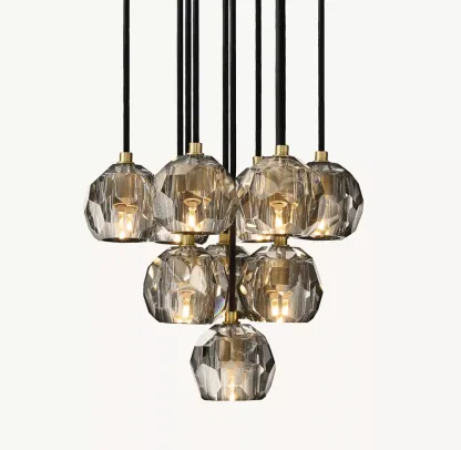Bouble De  Crystal Round Cluster Chandelier 14"