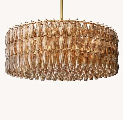 Modern Round/Rectangular/Funnel Smoke Glass Chandelier for Low-ceiling