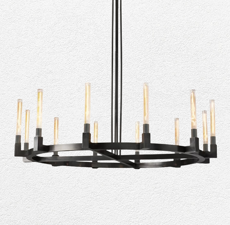 Vertical Linear Candlestick Round Chandelier 60"-Sylvia Space