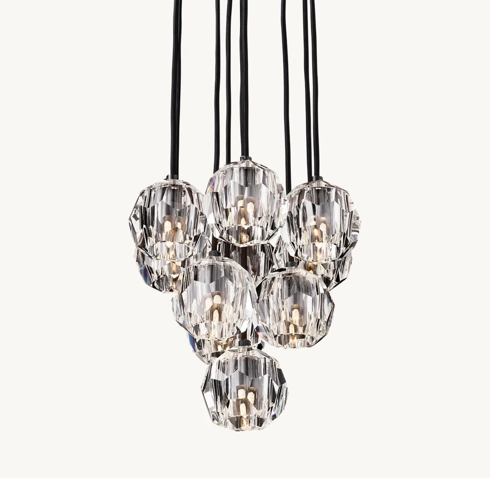 Bouble De  Crystal Round Cluster Chandelier 14"
