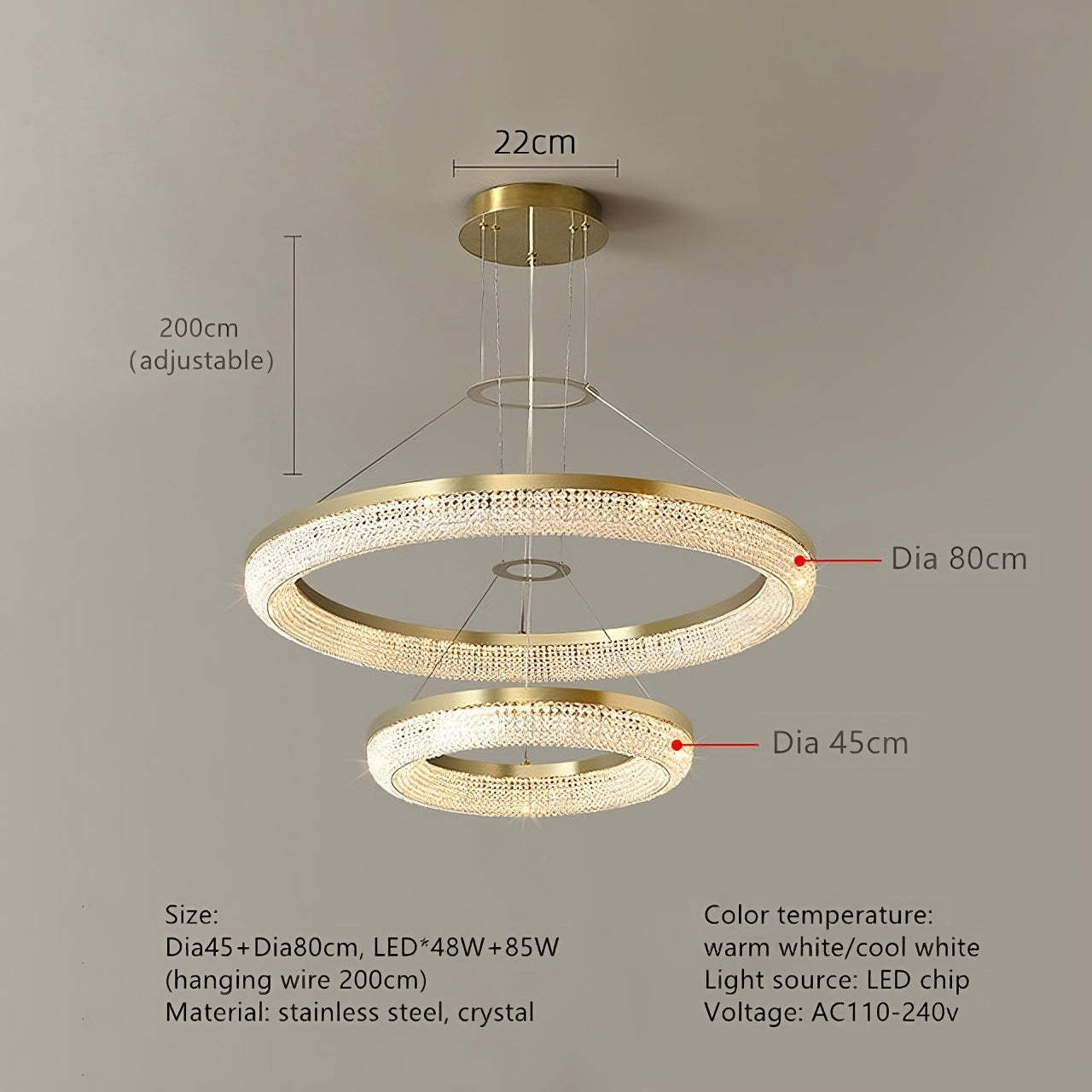 Bergamo Double Ring Crystal Chandelier-Sylvia Space