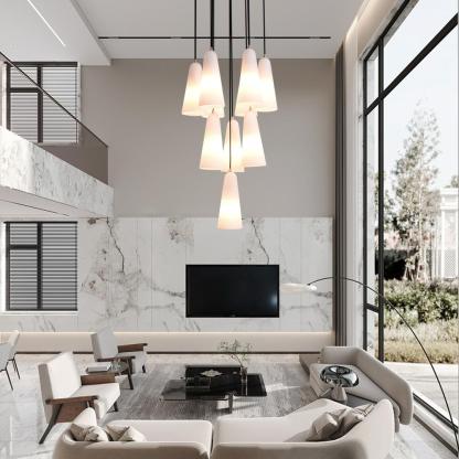 Gloria White Ceramics Round Chandelier 18''-Sylvia Space