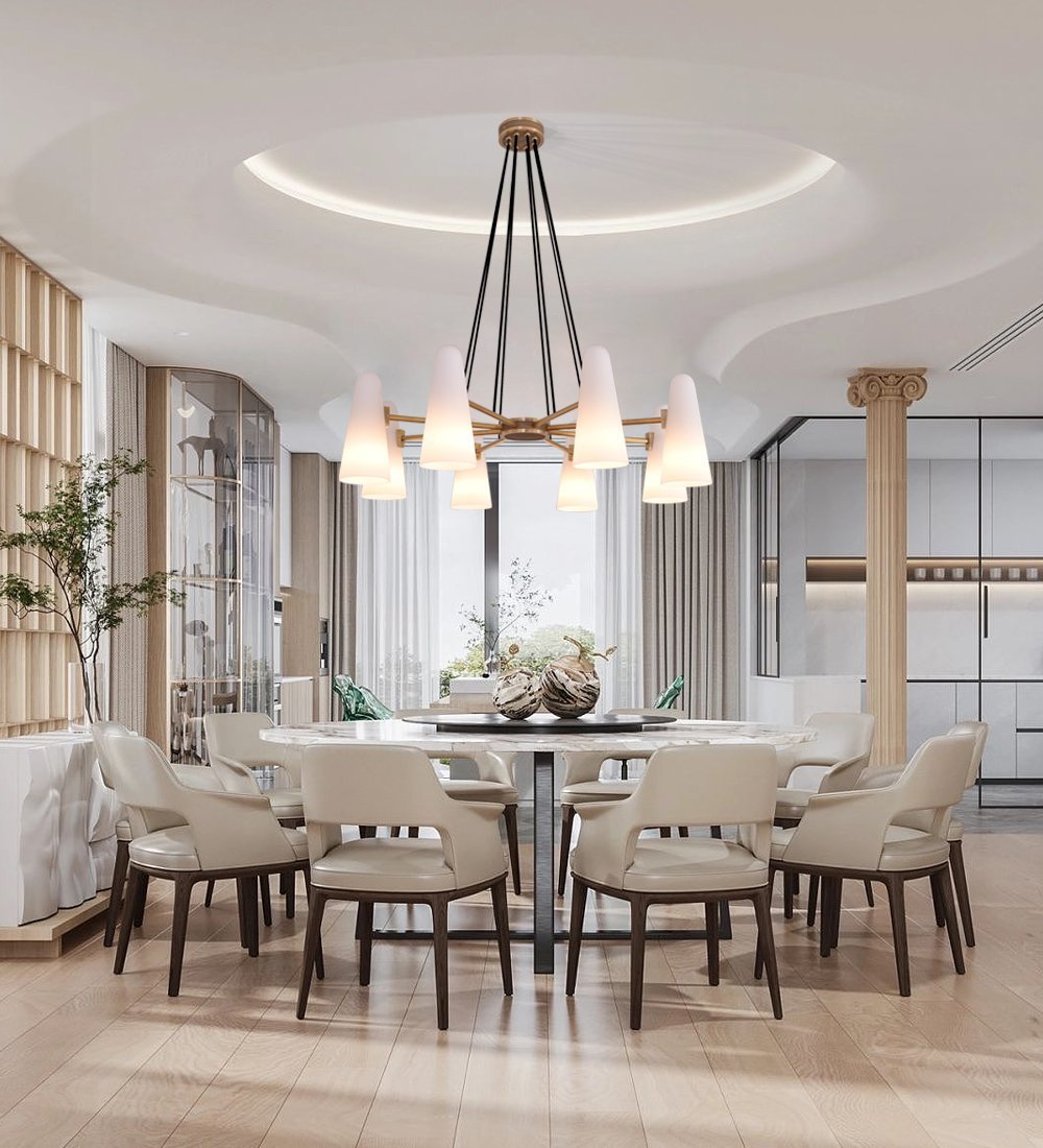 Gloria White Ceramics Round Chandelier 8 Lights-Sylvia Space