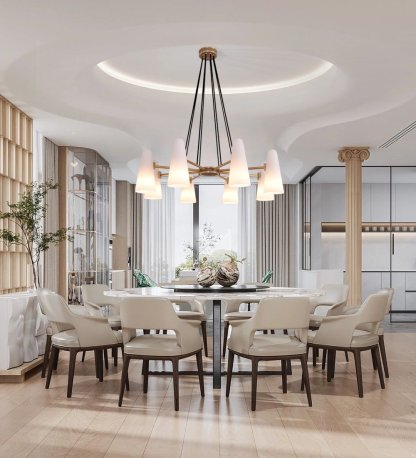 Gloria White Ceramics Round Chandelier 8 Lights-Sylvia Space