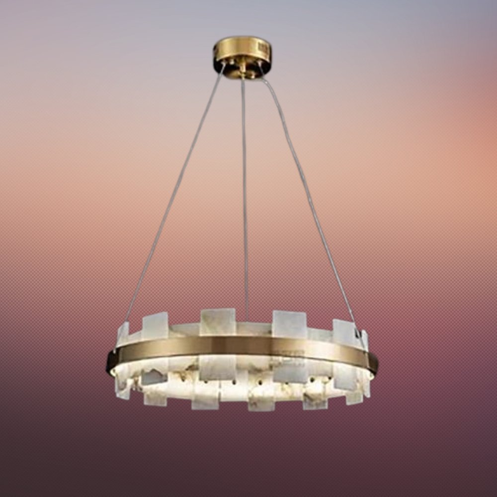 Varnaka Alabaster Chandelier Light-Sylvia Space