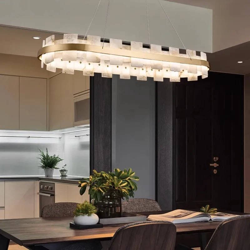 Varnaka Alabaster Chandelier Light-Sylvia Space