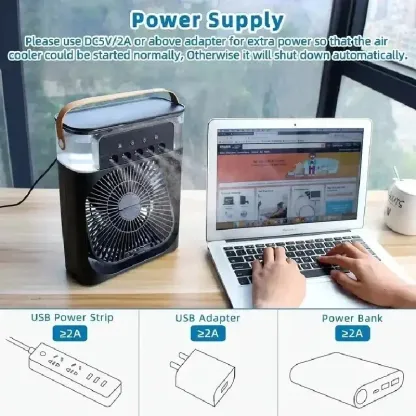 Air Cooler Fan Humidifier Portable 3 in 1 Ice Cube Water Mist Fan Humidifier With 7 Color Light