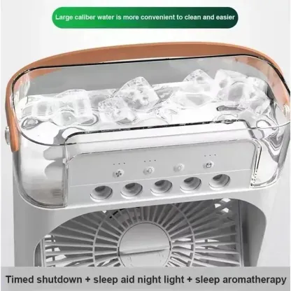 Air Cooler Fan Humidifier Portable 3 in 1 Ice Cube Water Mist Fan Humidifier With 7 Color Light