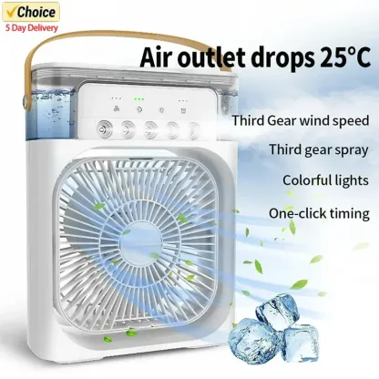 Air Cooler Fan Humidifier Portable 3 in 1 Ice Cube Water Mist Fan Humidifier With 7 Color Light