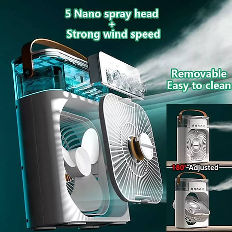 Air Cooler Fan Humidifier Portable 3 in 1 Ice Cube Water Mist Fan Humidifier With 7 Color Light