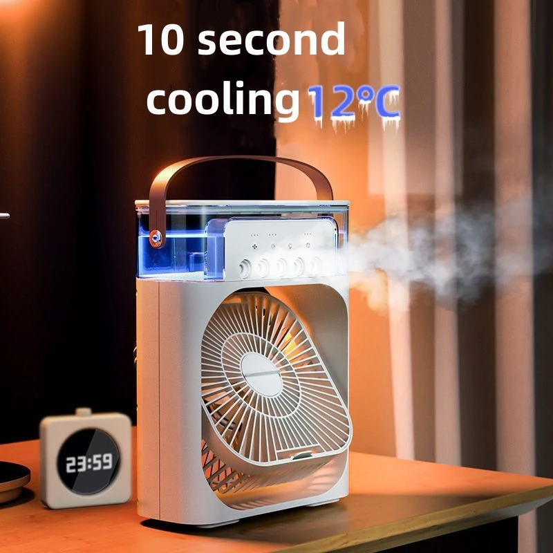 Yipin 2024 New Arrivals 3 In 1 Air Cooler Mini Fan Water Air Cooler table mist fan Humidifier With 7-Color Light Portable fan