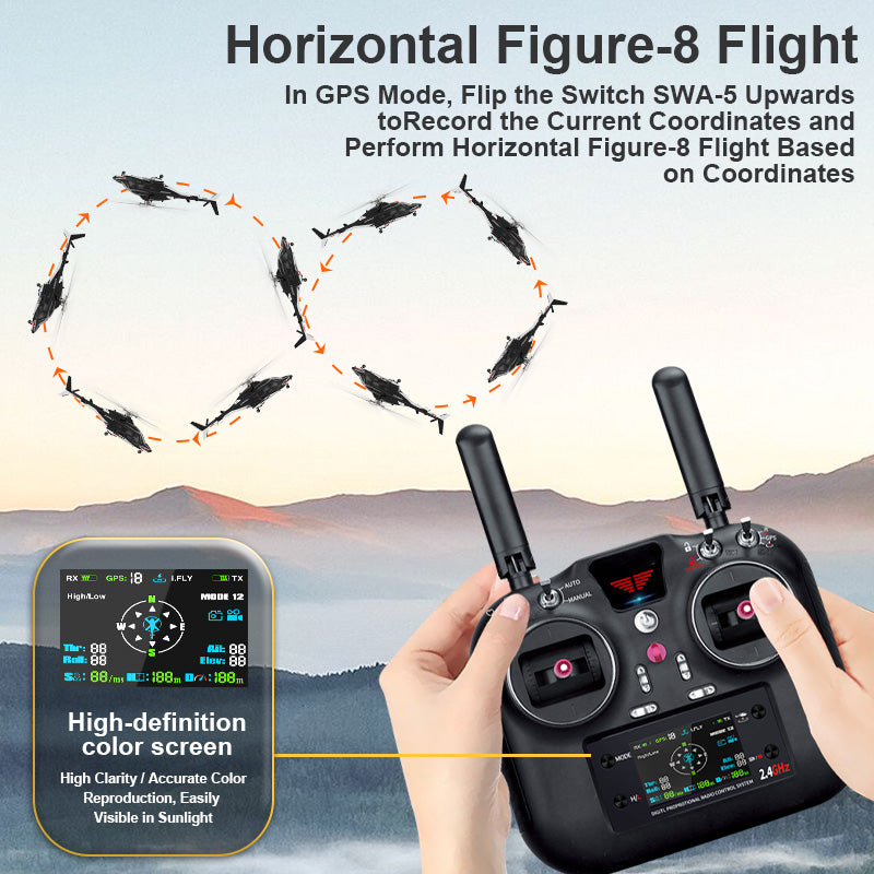 WOLFBUSH AW-911 Airwolf 1/34 Scale RC Helicopter Smart GPS 2.4G 9CH 6G/3D Stunt RC Airplane
