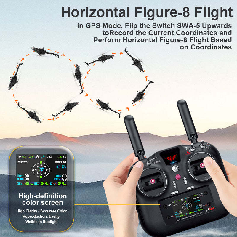WOLFBUSH AW-911 Airwolf 1/34 Scale RC Helicopter Smart GPS 2.4G 9CH 6G/3D Stunt RC Airplane