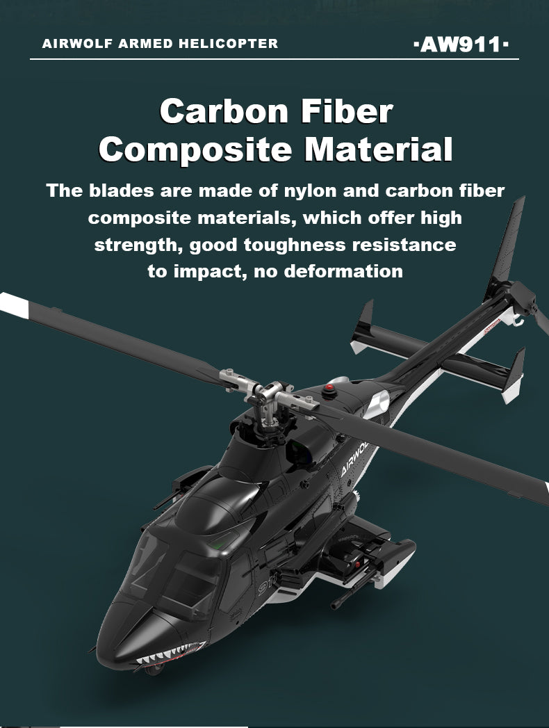 WOLFBUSH AW-911 Airwolf 1/34 Scale RC Helicopter Smart GPS 2.4G 9CH 6G/3D Stunt RC Airplane