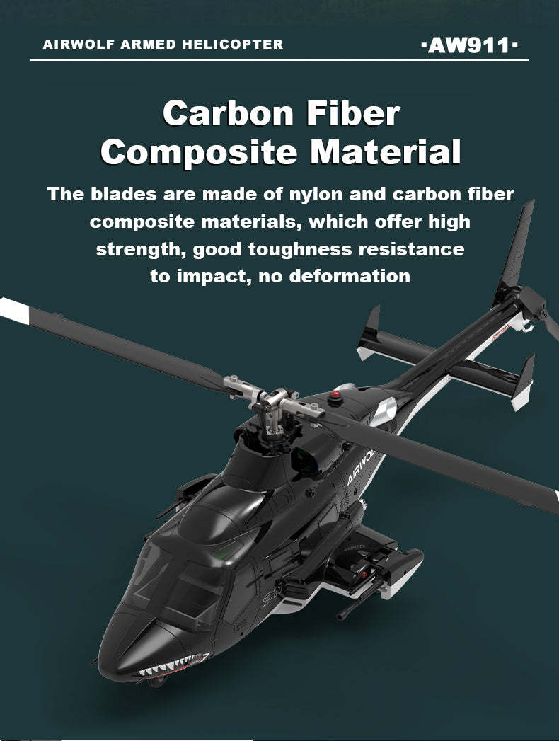 WOLFBUSH AW-911 Airwolf 1/34 Scale RC Helicopter Smart GPS 2.4G 9CH 6G/3D Stunt RC Airplane