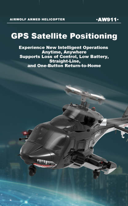 WOLFBUSH AW-911 Airwolf 1/34 Scale RC Helicopter Smart GPS 2.4G 9CH 6G/3D Stunt RC Airplane