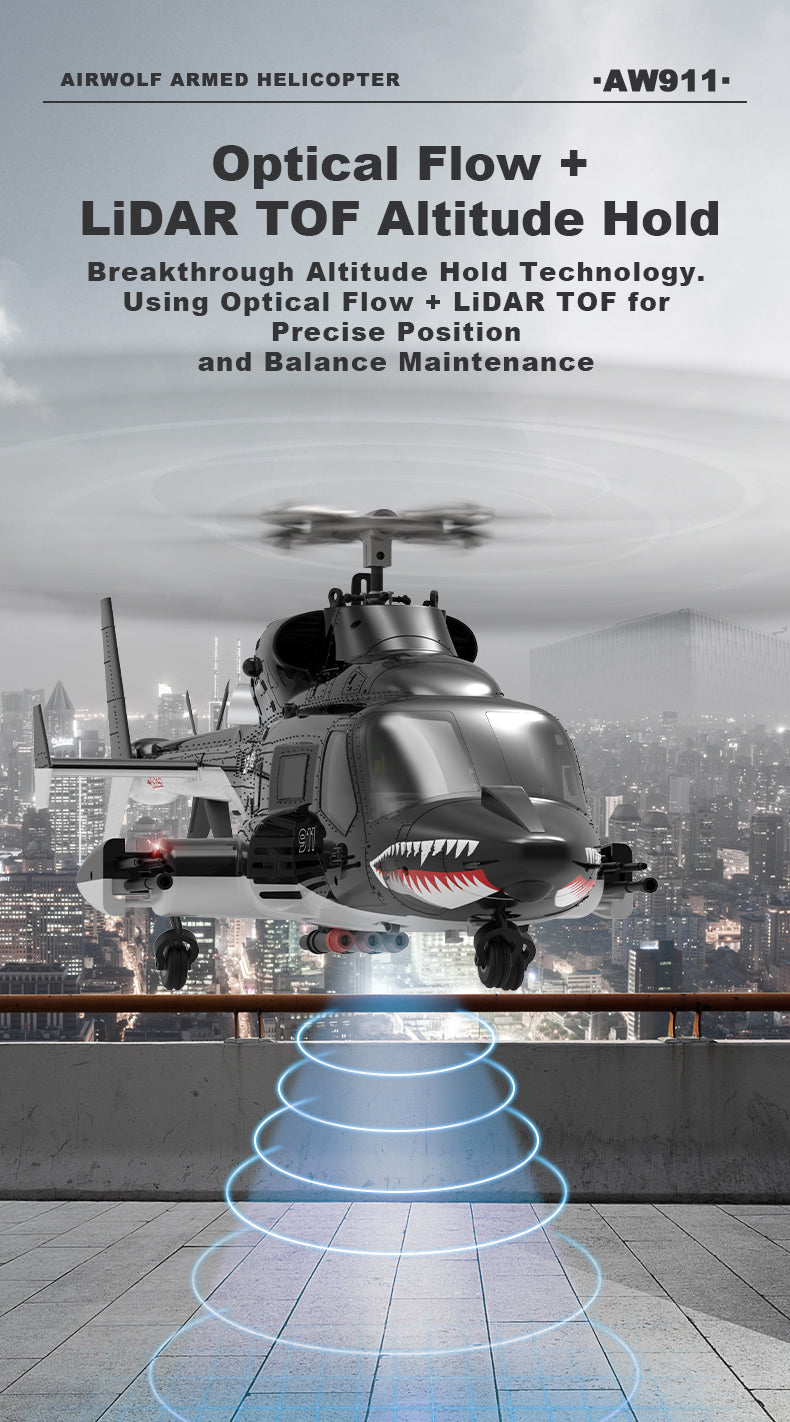 WOLFBUSH AW-911 Airwolf 1/34 Scale RC Helicopter Smart GPS 2.4G 9CH 6G/3D Stunt RC Airplane