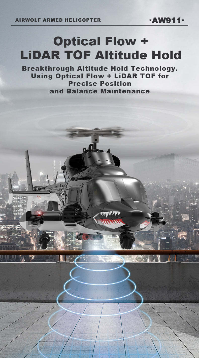 WOLFBUSH AW-911 Airwolf 1/34 Scale RC Helicopter Smart GPS 2.4G 9CH 6G/3D Stunt RC Airplane