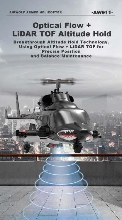 WOLFBUSH AW-911 Airwolf 1/34 Scale RC Helicopter Smart GPS 2.4G 9CH 6G/3D Stunt RC Airplane