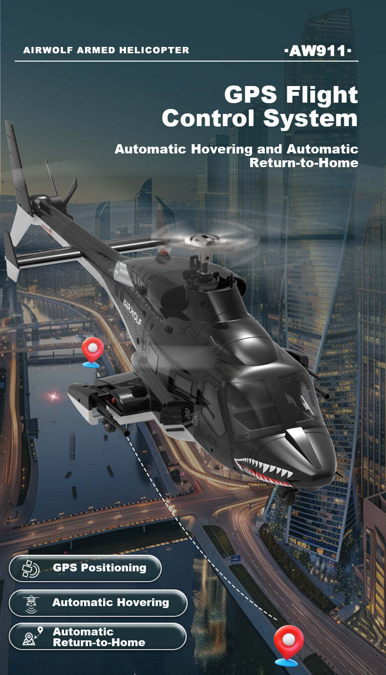 WOLFBUSH AW-911 Airwolf 1/34 Scale RC Helicopter Smart GPS 2.4G 9CH 6G/3D Stunt RC Airplane